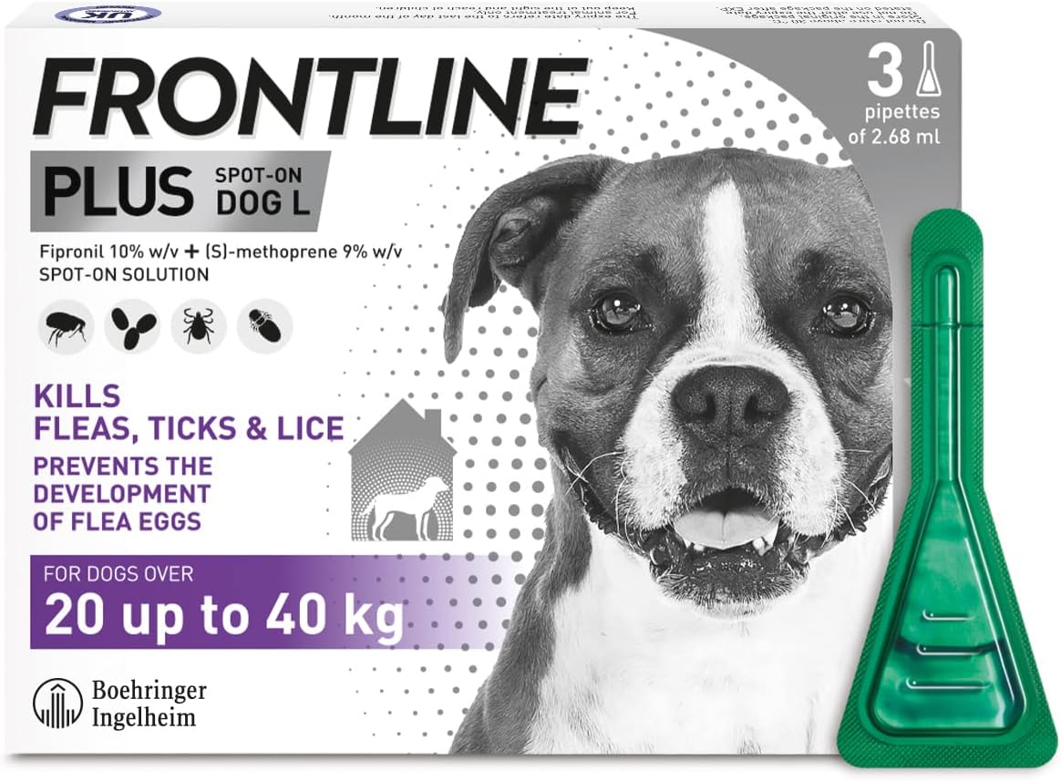 FRONTLINE Plus Flea & Tick Control Treatment for Large Dogs (Pack of 3 Pipettes)