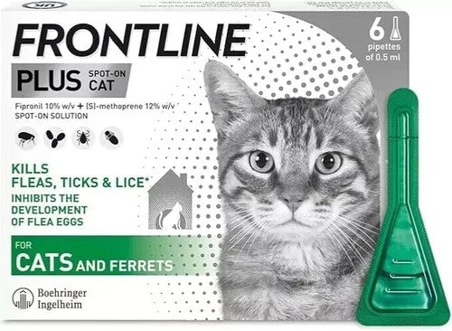 Frontline Spot-On Plus Flea & Tick Treatment for Cats & Ferrets (6 Pipettes)