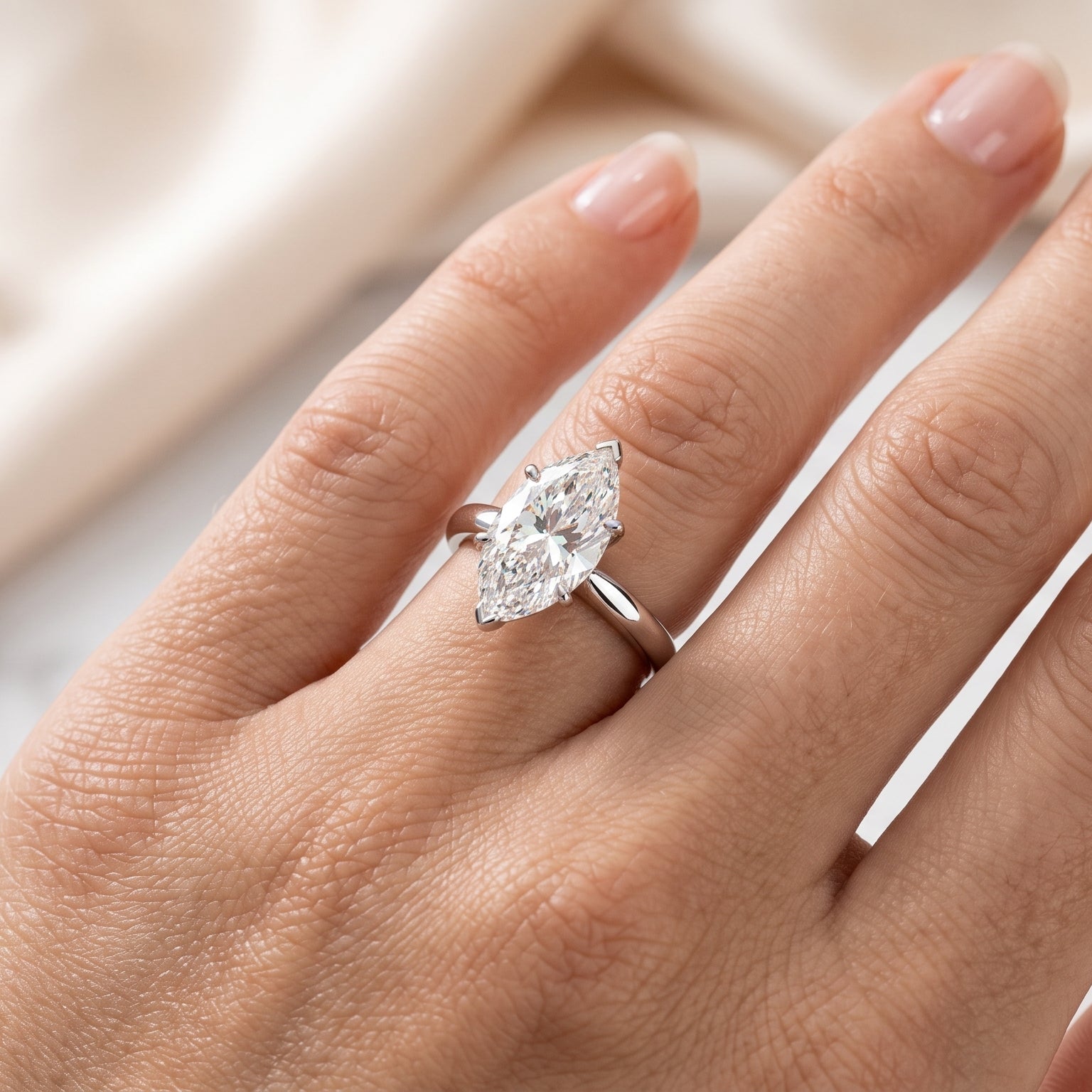 Marquise Cut Solitaire Engagement Ring for Women Silver Tone Promise Wedding Ring New